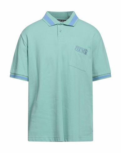 Versace Jeans Couture Man Polo shirt Turquoise Cotton, Polyester, Elastane Cover