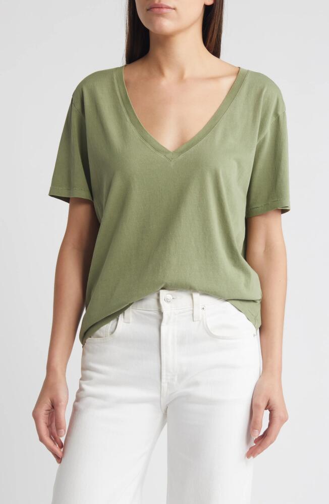 Treasure & Bond Oversize V-Neck Cotton T-Shirt in Olive Acorn Cover