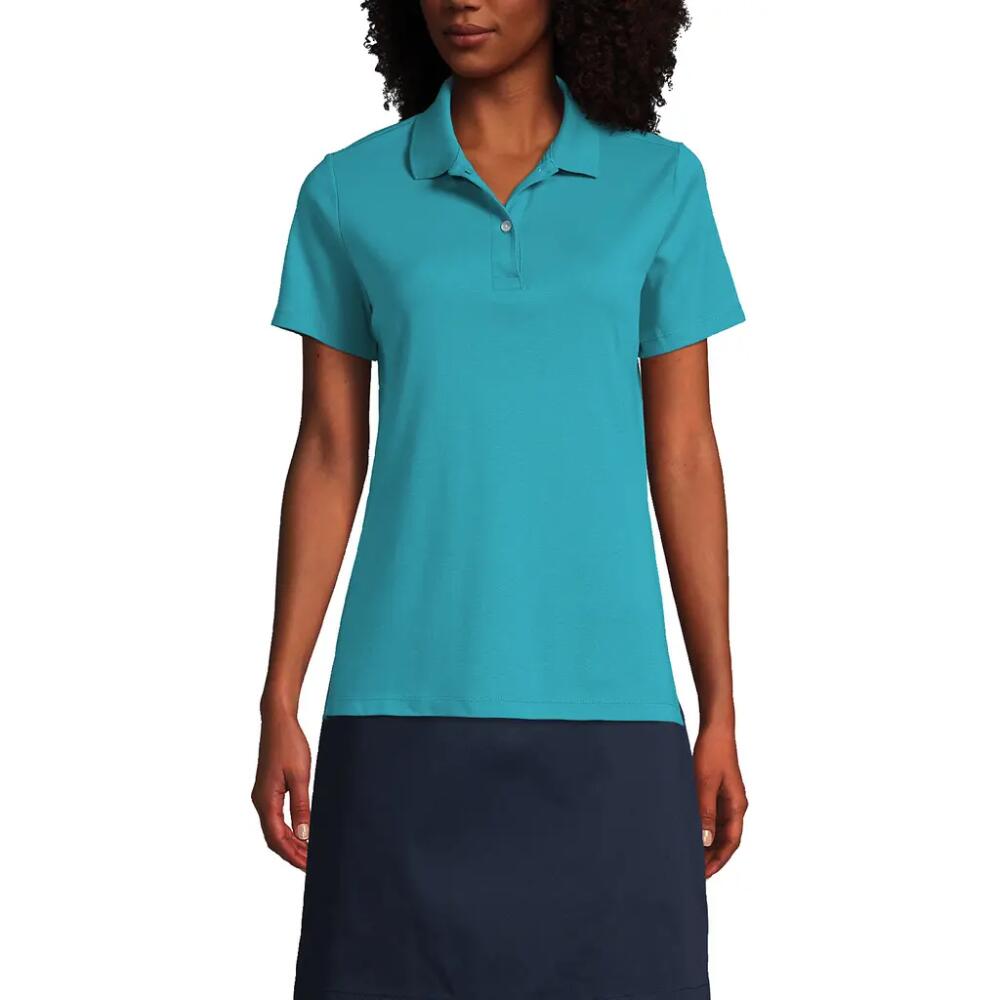 Lands' End School Uniform Short Sleeve Feminine Fit Interlock Polo Shirt in Teal Breeze Cover