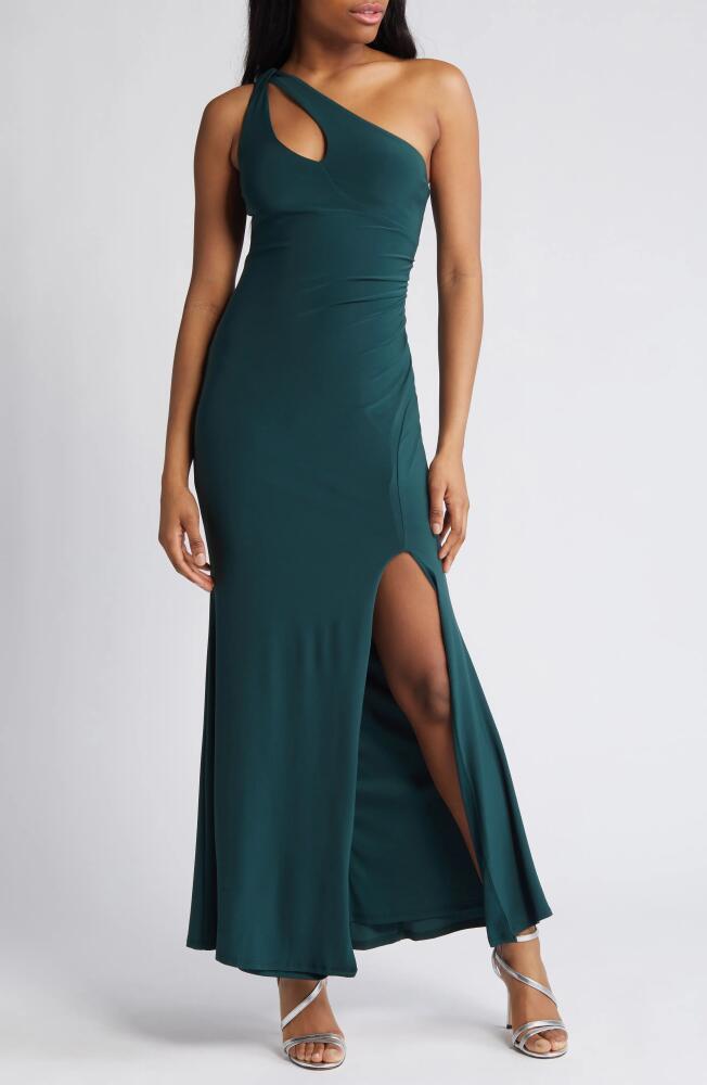 Jump Apparel One-Shoulder Side Slit Trumpet Gown in Hunter Cover