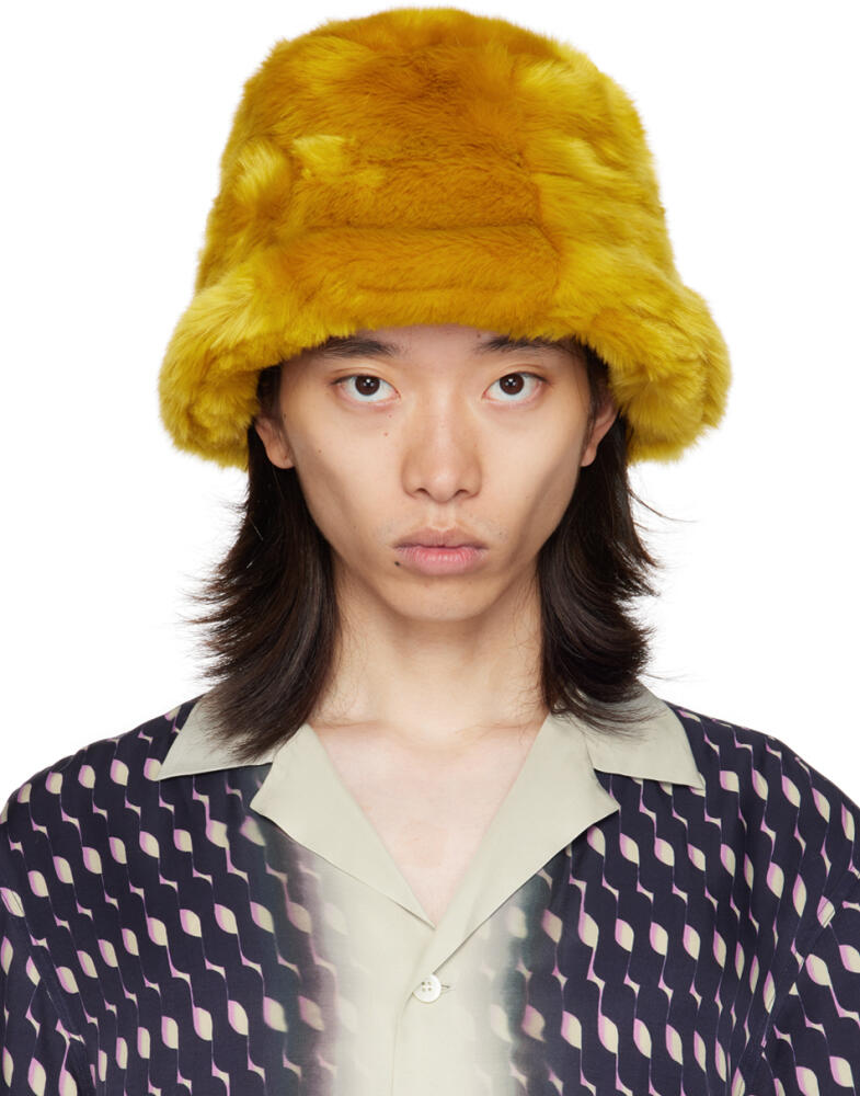 Dries Van Noten Yellow Faux Fur Bucket Hat Cover