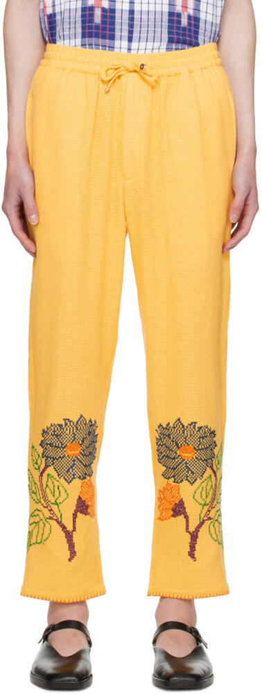 HARAGO Yellow Cross-Stitched Trousers Cover