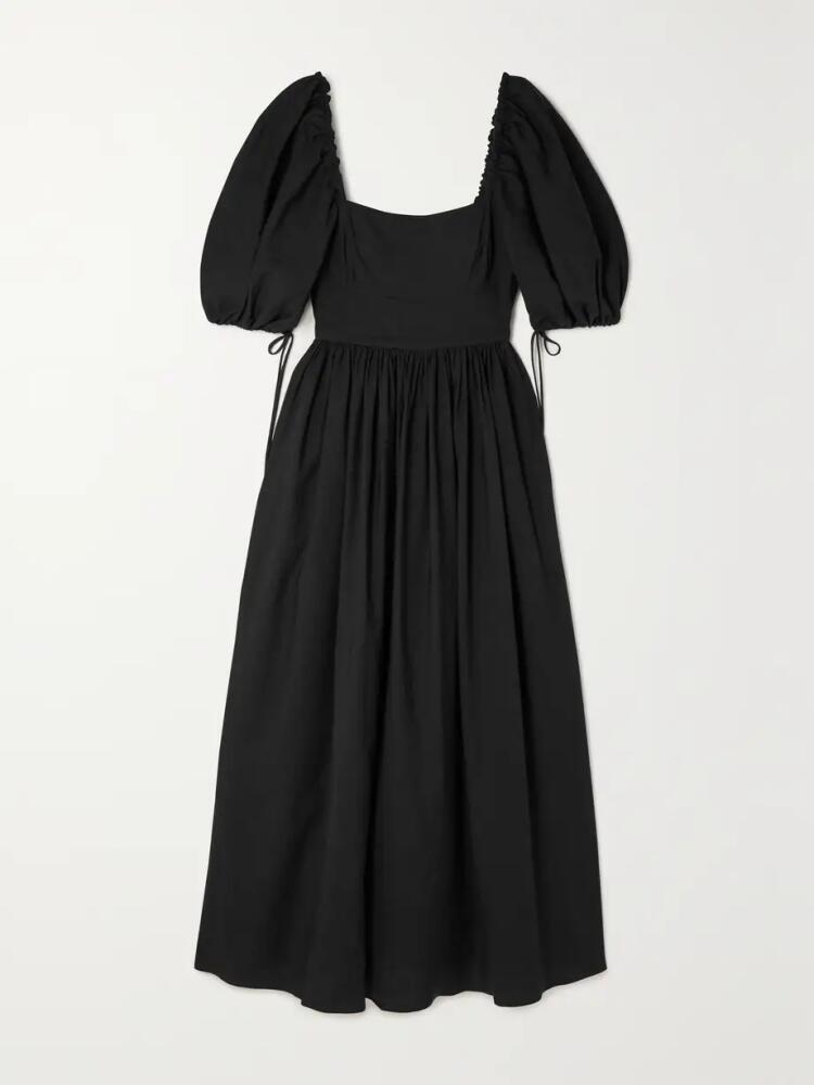 Matteau - Gathered Stretch-linen And Lyocell-blend Maxi Dress - Black Cover