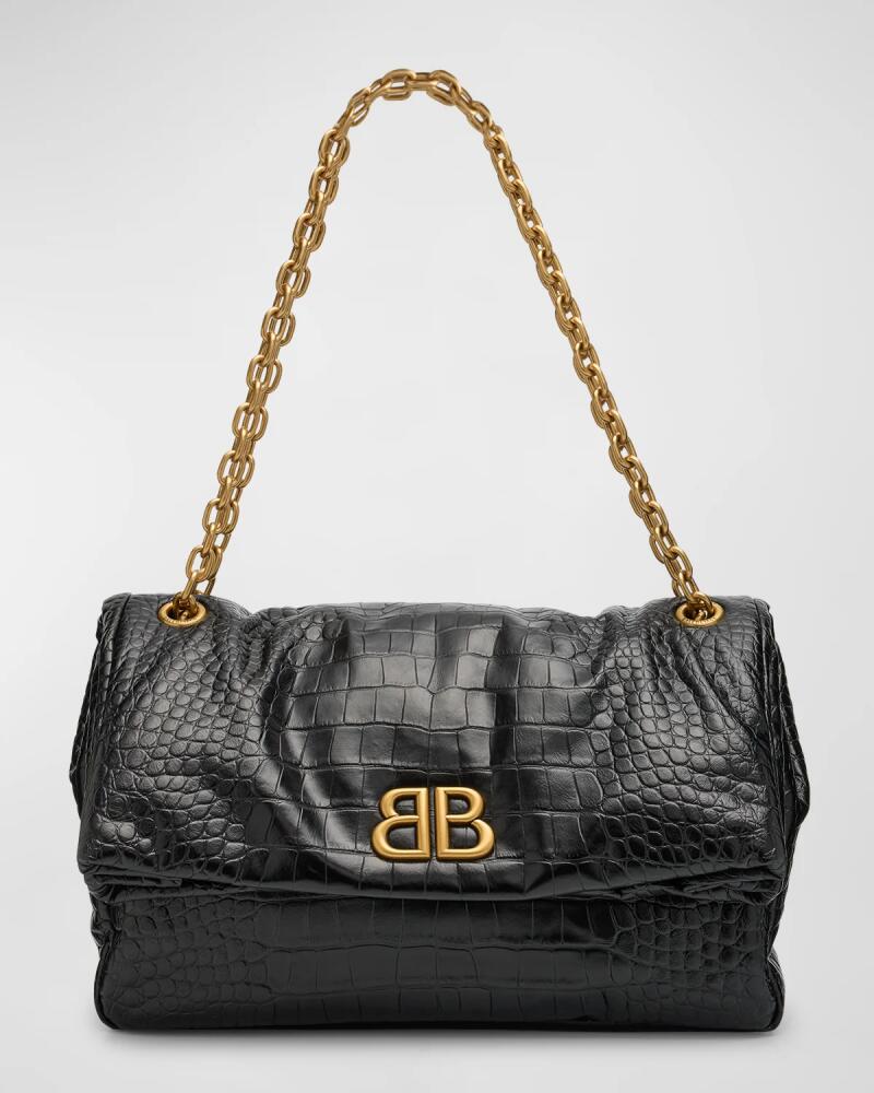 Balenciaga Monaco Medium Chain Croc-Embossed Shoulder Bag Cover