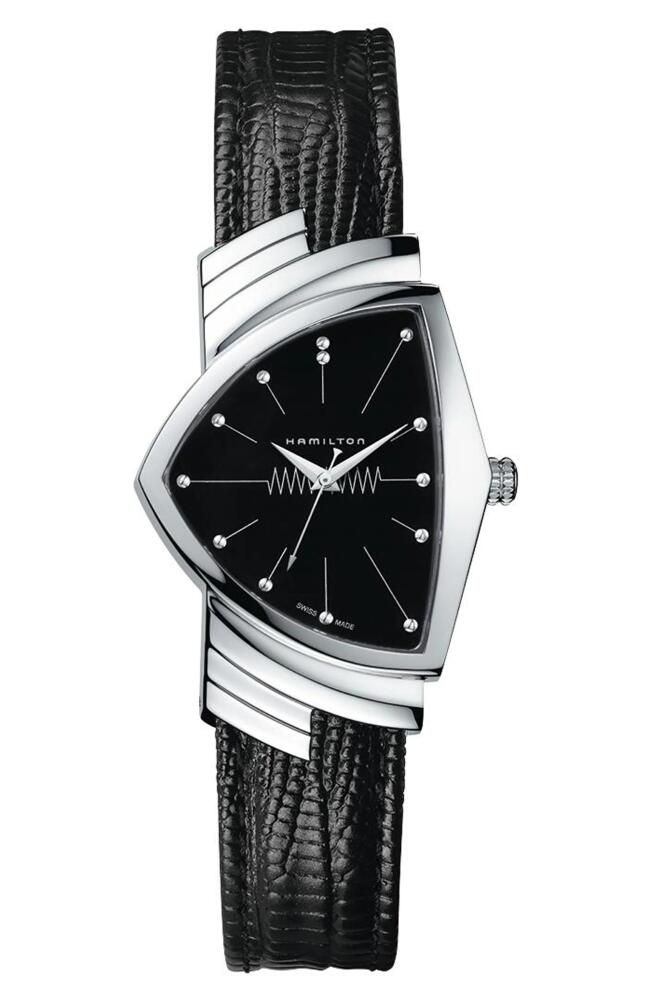 Hamilton Ventura Leather Strap Watch, 32mm x 36mm in Black/silver Cover