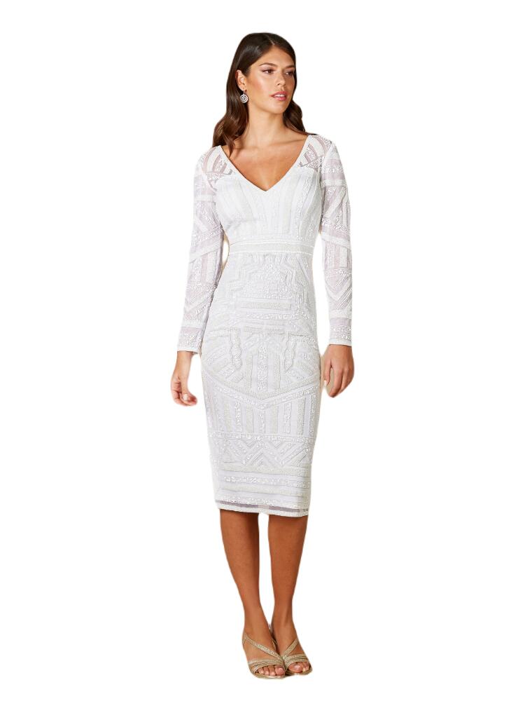 LARA New York Gloria Long Sleeve Beaded Midi Dress in Ivory Cover