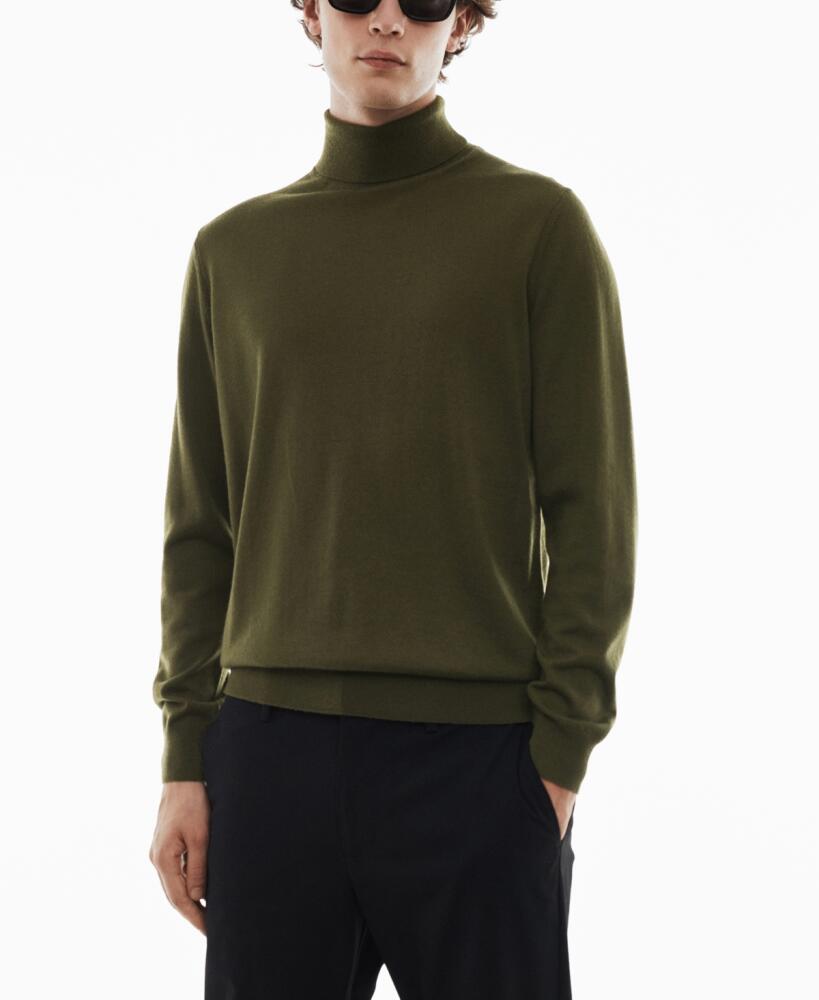 Mango Men's 100% Merino Wool Turtleneck Sweater - Khaki Cover