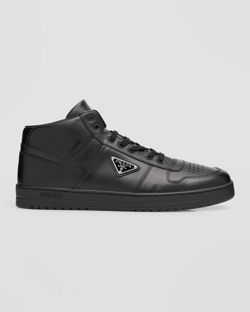 Prada Men's Downtown Vitello High Top Sneakers Cover