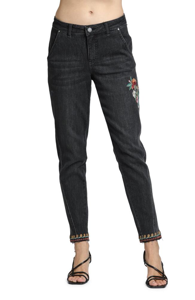 APNY Floral Embroidered Mid Rise Slouchy Jeans in Black Cover