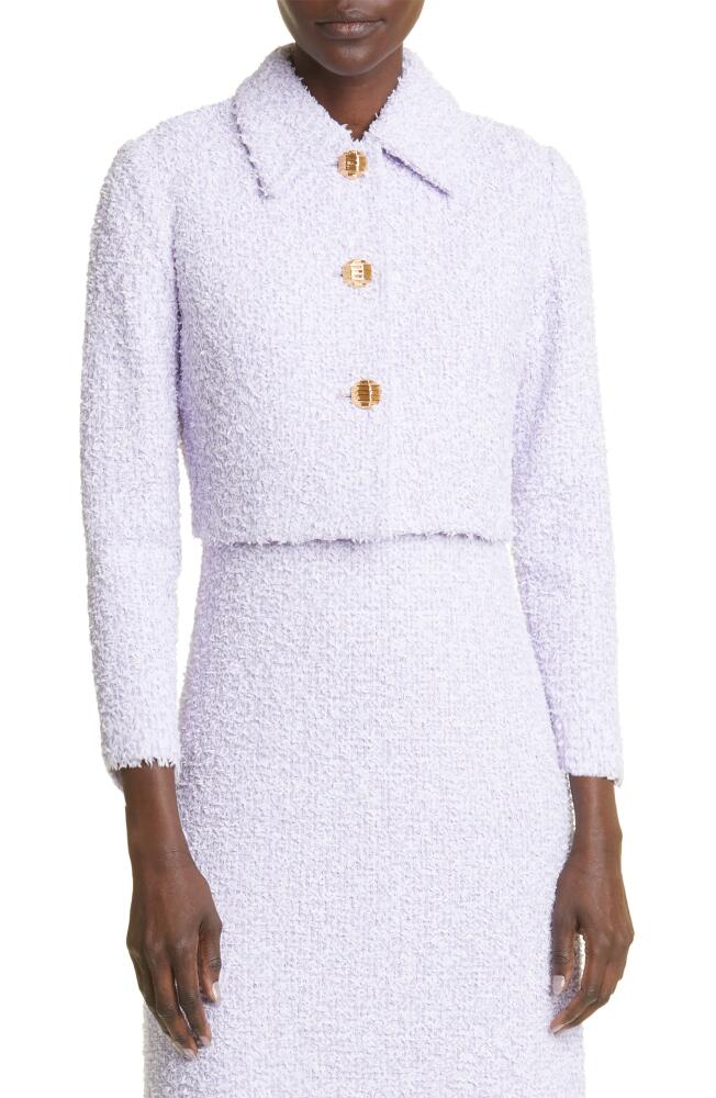 St. John Collection Eyelash Knit Crop Jacket in Lilac Multi Cover