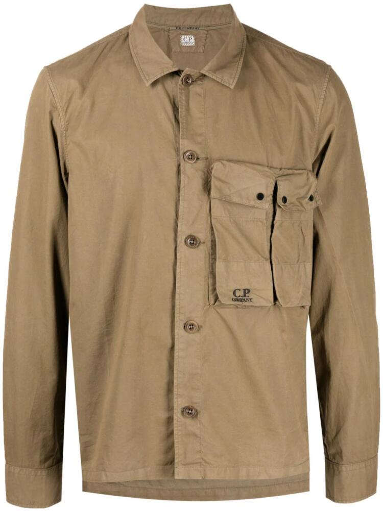 C.P. Company logo-embroidered cotton shirt - Brown Cover