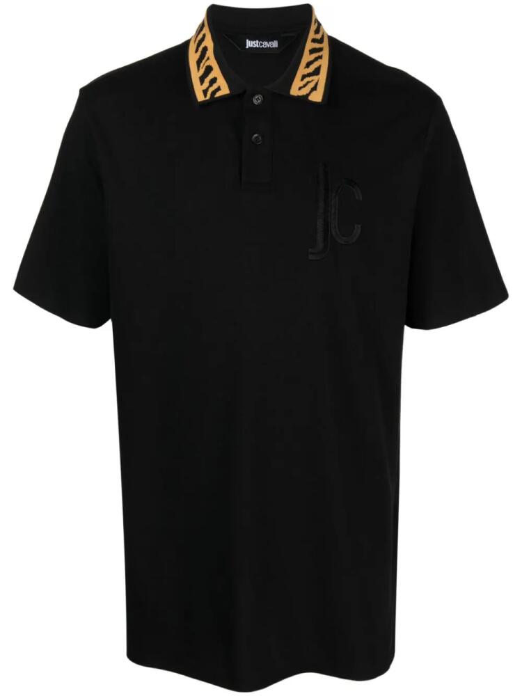 Just Cavalli chenille logo-patch cotton polo shirt - Black Cover