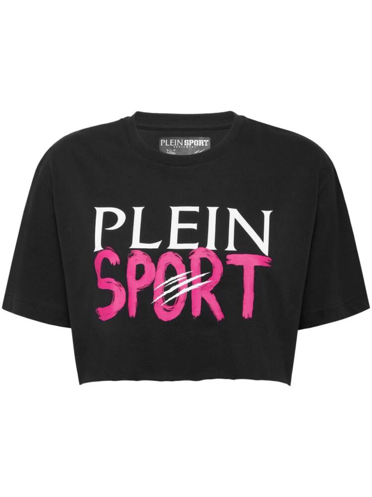 Plein Sport logo-print cropped T-shirt - Black Cover