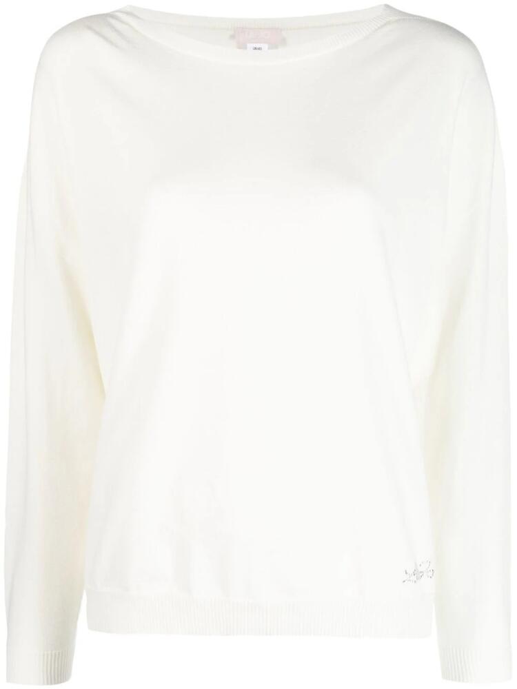 LIU JO gem-logo boat neck jumper - White Cover