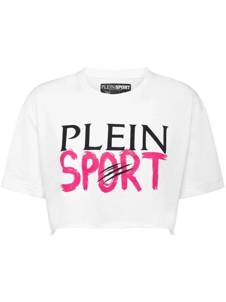 Plein Sport logo-print cotton cropped T-shirt - White Cover