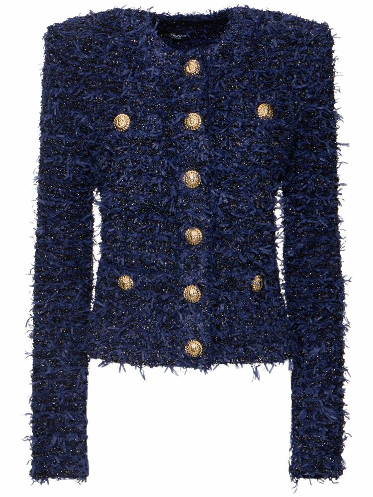 BALMAIN Collarless Tweed Cropped Jacket Cover