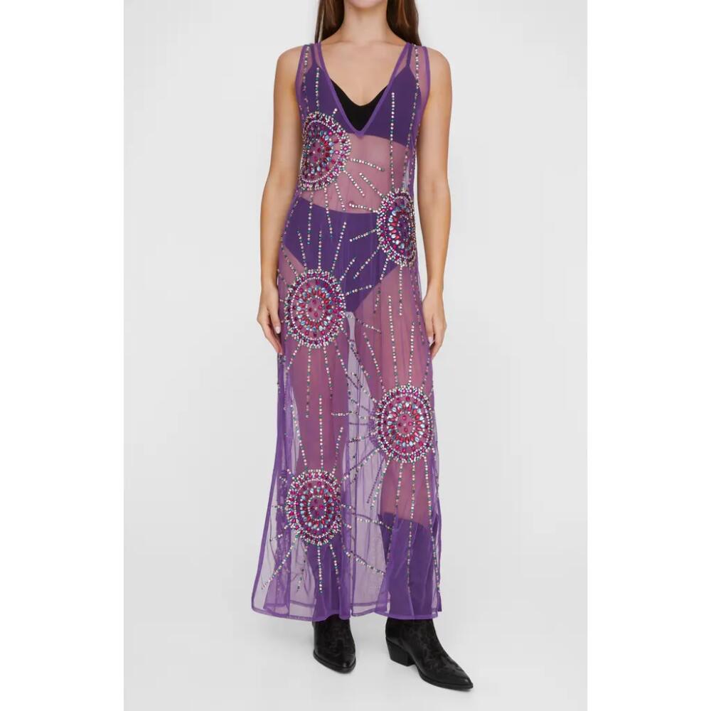 NASTY GAL Embellished Plunge Neck Sheer Maxi Dress in Purple Cover