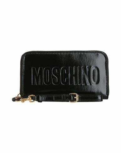 Moschino Embossed Coated Leather Wallet Woman Wallet Black Lambskin Cover