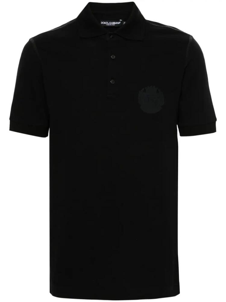 Dolce & Gabbana logo-embroidered cotton polo shirt - Black Cover