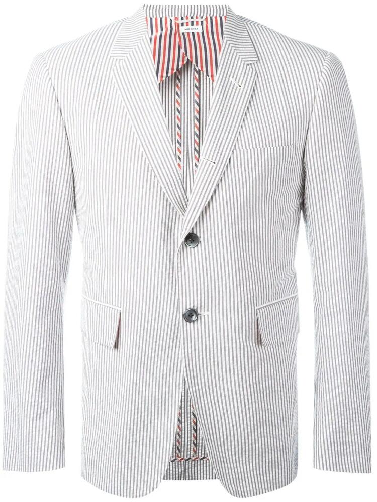 Thom Browne Single Breasted Sport Coat With Half Lining In Seersucker - White Cover