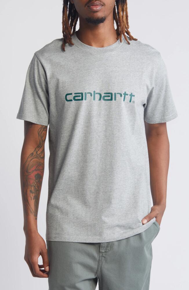 Carhartt Work In Progress Script Logo Graphic T-Shirt in Grey Heather Cherv Cover