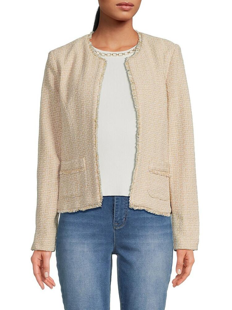 NANETTE nanette lepore Women's Frayed Open Front Jacket - Warm Sand Cover