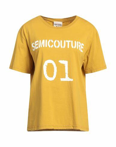 Semicouture Woman T-shirt Ocher Cotton Cover