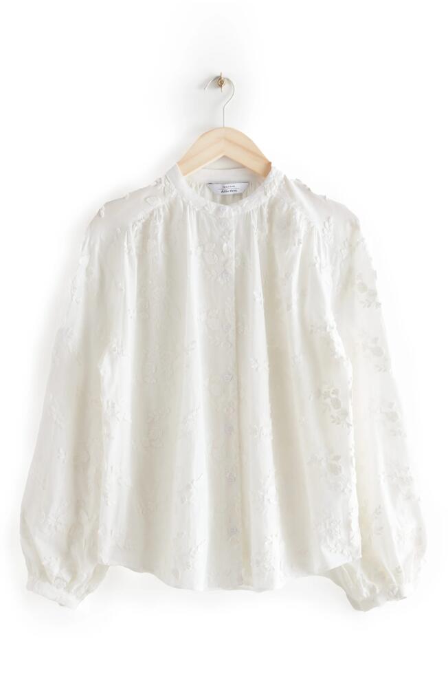 & Other Stories Band Collar Cotton Blouse in White Embroidered Cover