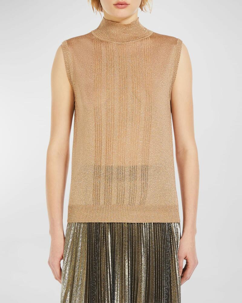 Weekend Max Mara Rodesia Sleeveless Mock-Neck Shimmer Sweater Cover