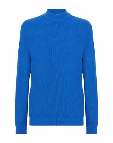 8 By Yoox Cotton Rib Knit Mock-neck Jumper Man Turtleneck Bright blue Cotton, Recycled cotton Cover