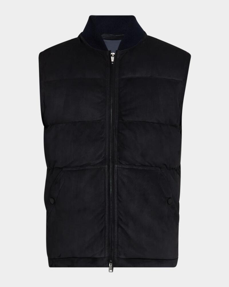 Brioni Men's Quilted Suede Full-Zip Vest Cover