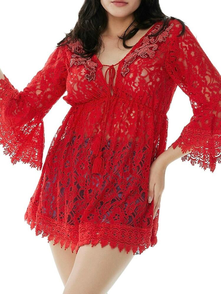 Ranee's Women's Lace Cover Up Mini Dress - Red Cover