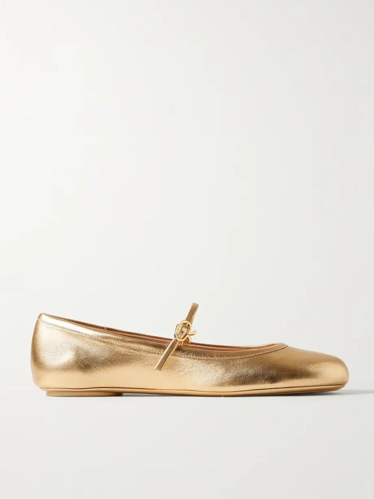 Gianvito Rossi - Carla Metallic Leather Mary Jane Flats - Gold Cover