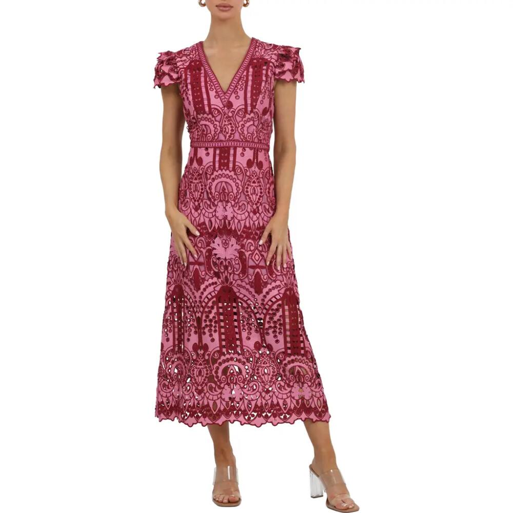 Adelyn Rae Lace Midi Dress in Wine Pink Cover