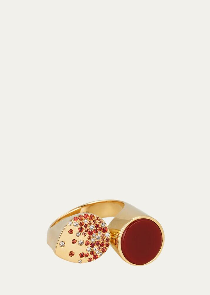 TABAYER Oera Fairmined 18K Yellow Gold Carnelian, Sapphire and Brown Diamond Double Signet Ring Cover