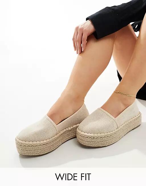 ASOS DESIGN Wide fit Journal flatform espadrilles in cream-White Cover