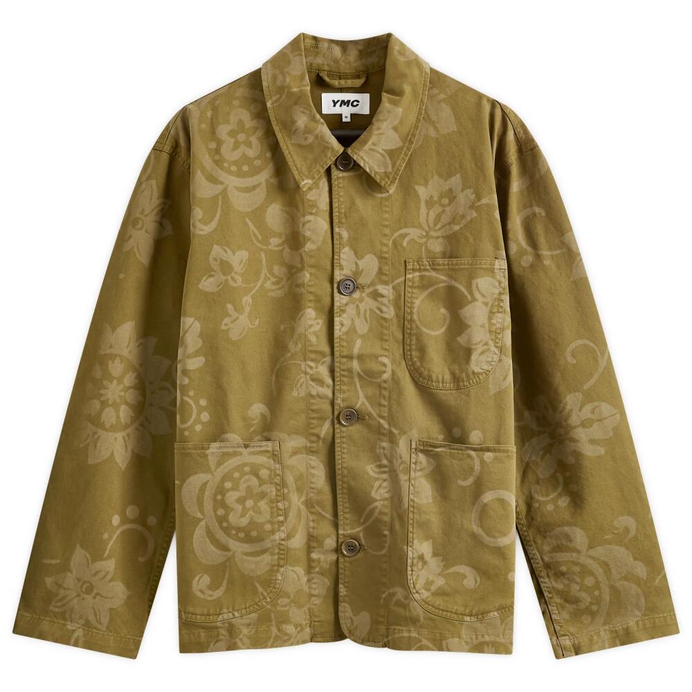 YMC Men's Labour Chore Jacket in Olive Floral Cover