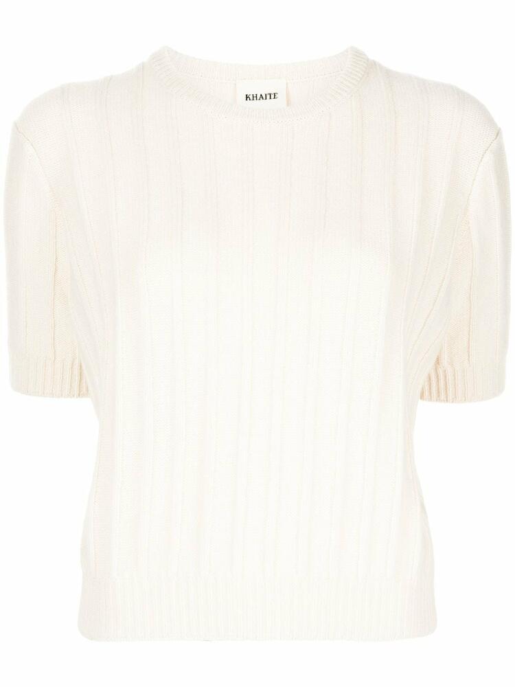 KHAITE cashmere cable-knit cropped T-shirt - Neutrals Cover