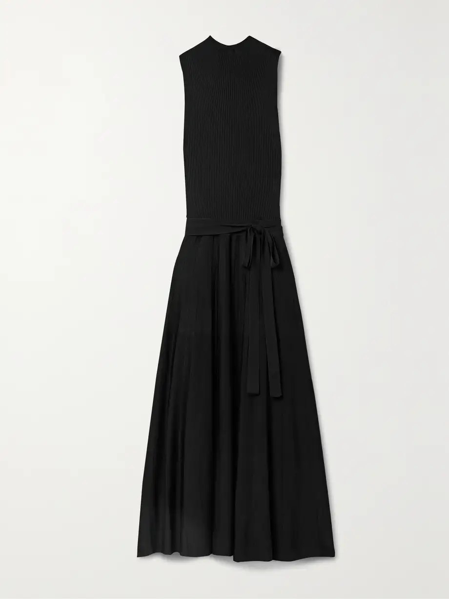 Another Tomorrow - + Net Sustain Belted Knitted Maxi Dress - Black Cover