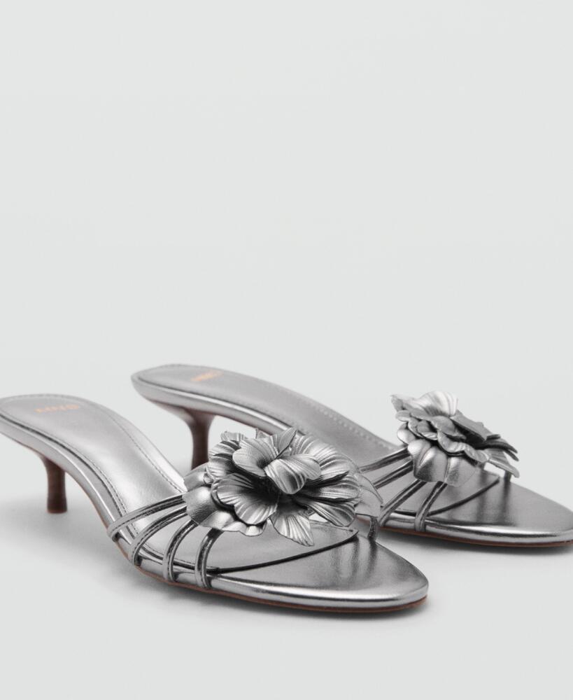 Mango Women's Floral Heeled Sandals - Silver Cover