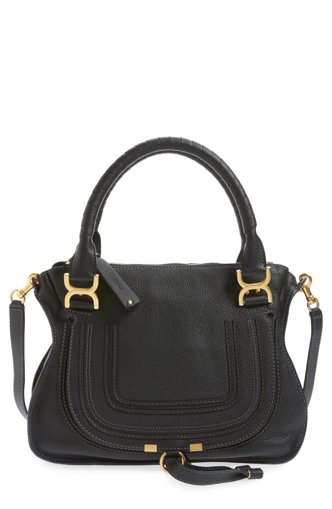 Chloé Medium Marcie Calfskin Leather Satchel in Black Gold Hrdwre Cover