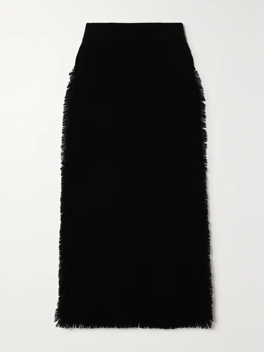 LISA YANG - Jin Frayed Cashmere Midi Skirt - Black Cover