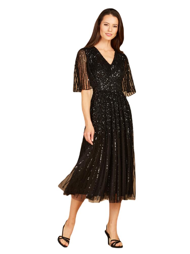 LARA New York Flowing, Sequin Midi Dress with Short Sleeves in Black Cover