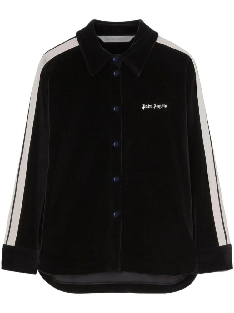 Palm Angels logo-embroidered velvet track shirt - Black Cover