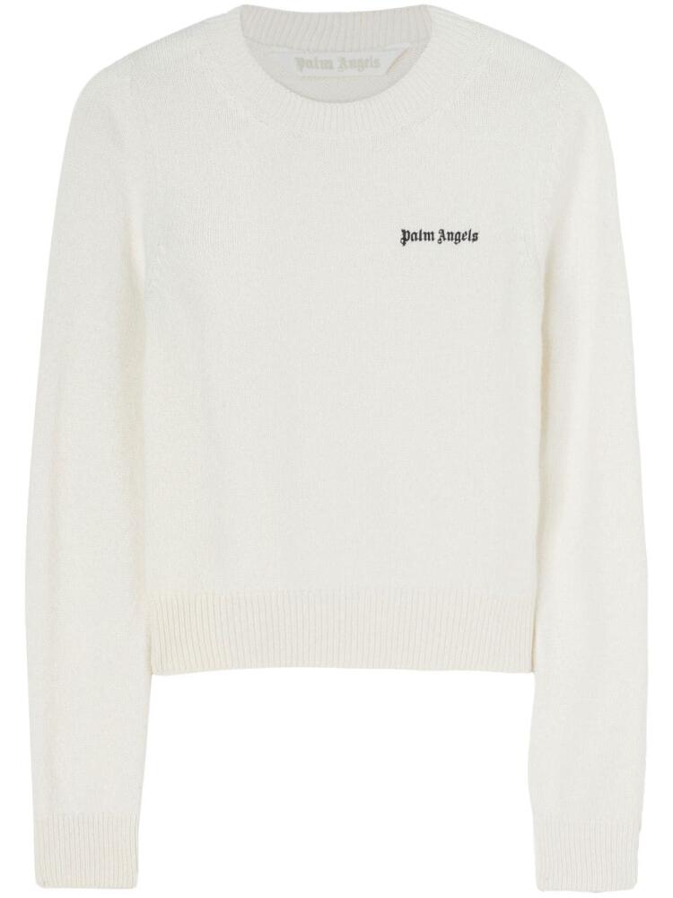 Palm Angels logo-embroidered crew-neck jumper - White Cover