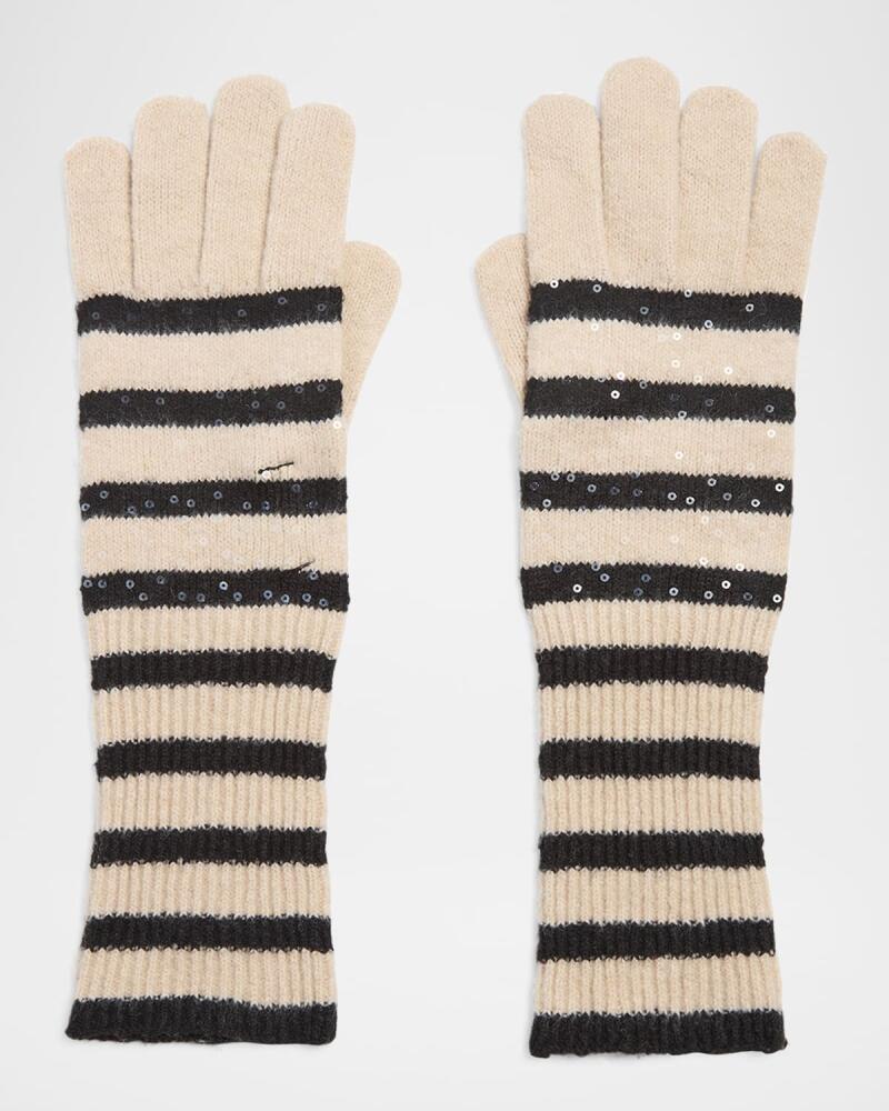 Jocelyn Stripe Sequined Knit Gloves Cover