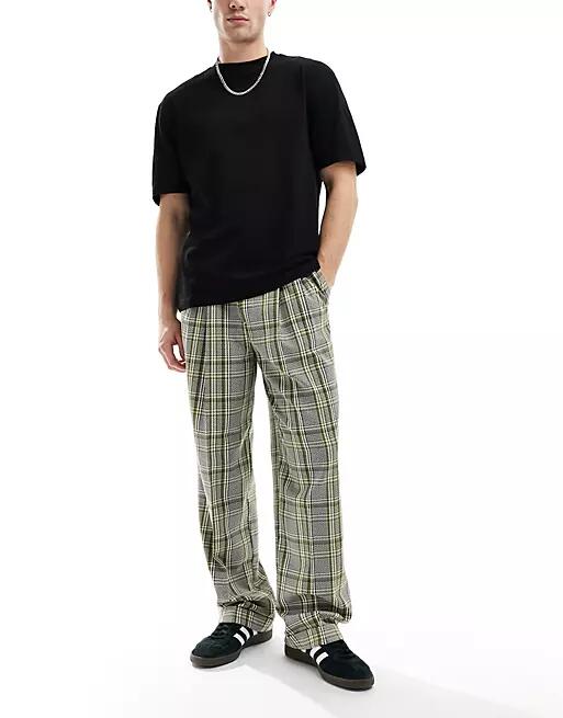 ASOS DESIGN pull on wide leg pants in black plaid pattern Cover