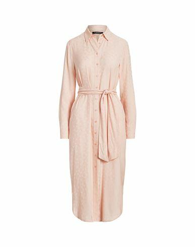 Lauren Ralph Lauren Belted Logo Jacquard Shirtdress Woman Midi dress Light pink Viscose Cover