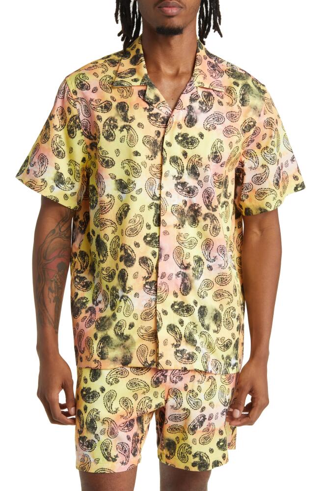 Saturdays NYC York Paisley Short Sleeve Lyocell Blend Camp Shirt in Ochre Cover