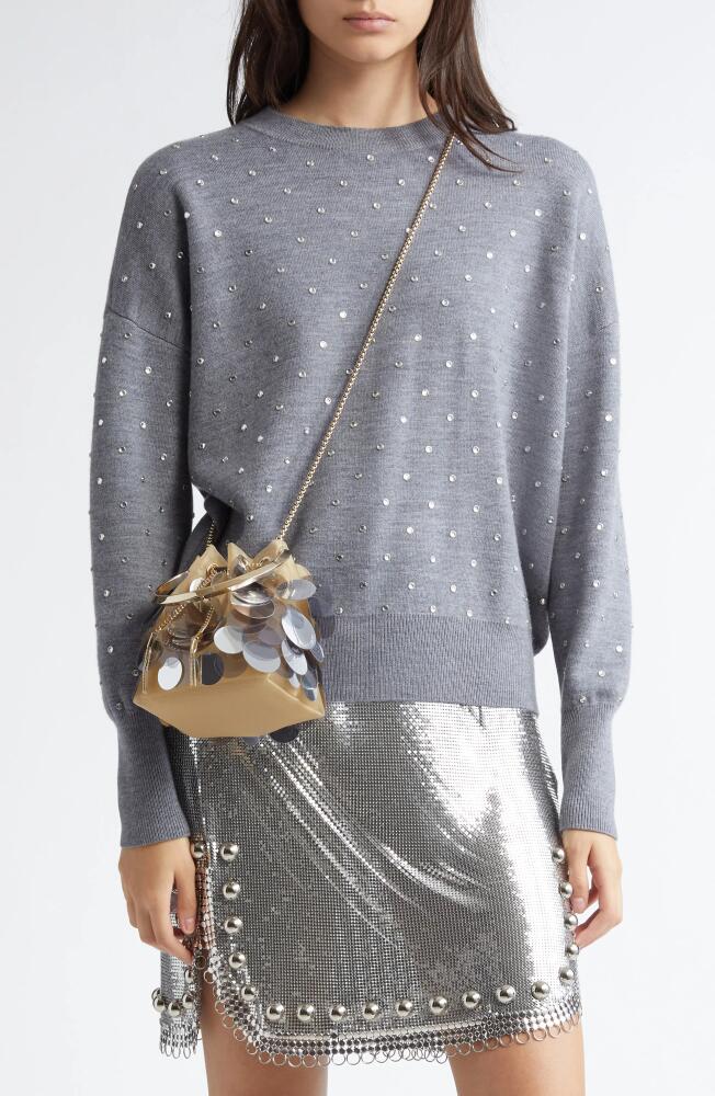 Rabanne Embellished Wool Blend Sweater in Smocked Grey Cover